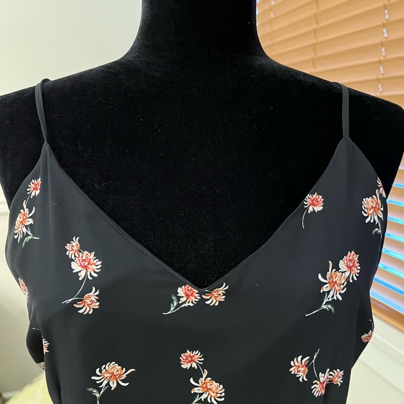 Midi length black dress with small red floral pattern by BB Dakota. - Picture 3 of 5